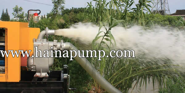 Diesel-engine-driven-self-priming sewage-pump-is-working